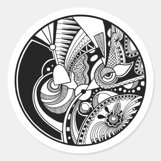 Black And White Abstract Zendala On Circle Classic Round Sticker (Front)