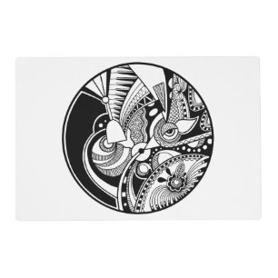 Black And White Abstract Zendala On Circle Placemat