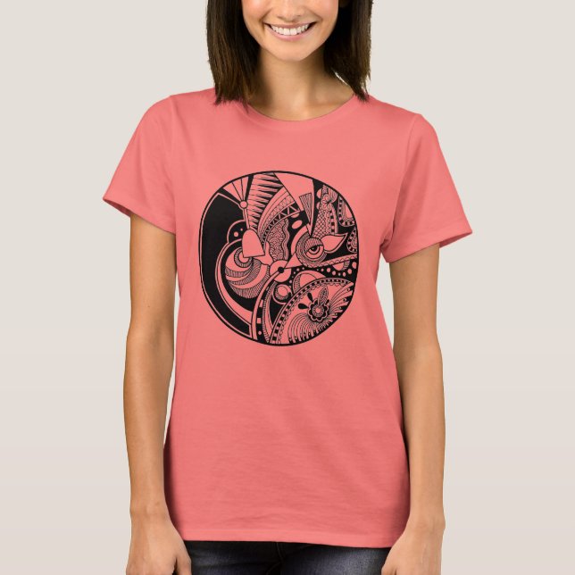 Black And White Abstract Zendala On Circle T-Shirt (Front)