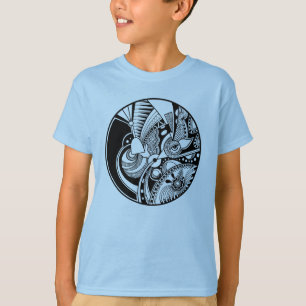 Black And White Abstract Zendala On Circle T-Shirt