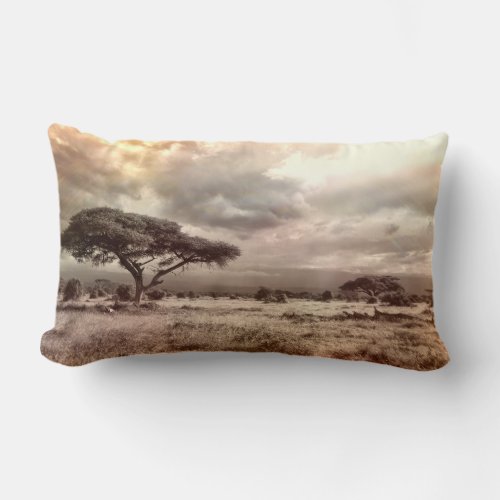 Black and White Acacia on the African Savanna Lumbar Pillow