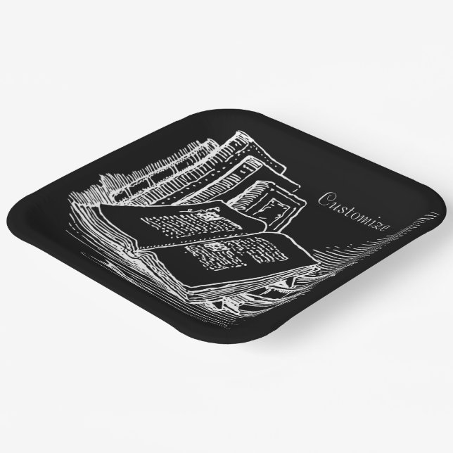 Black And White Academia Paper Plates (Angled)