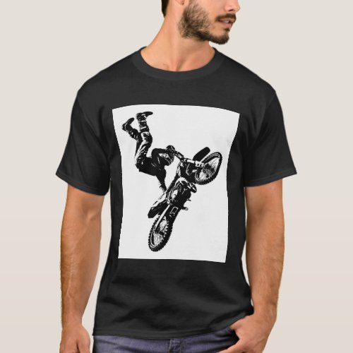 Black And White Acrobatics Biker Pop Art T_Shirt