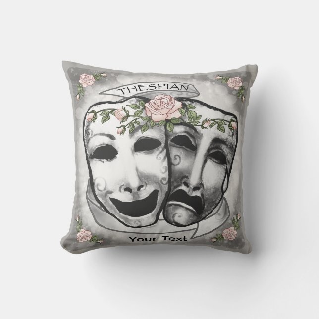 Black and White  Actor Masks Throw Pillow (Front)