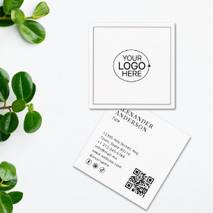 Black and White Add Your Logo QR Code Social Media Square Business Card