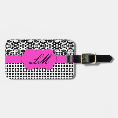 Black and White Add Your Monogram Luggage Tag