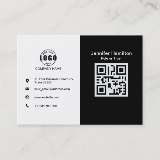 Black and White add your QR Code Business Card | Zazzle