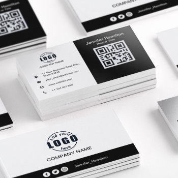 Black And White Add Your Qr Code Standard Business Card by CaMiDesigns at Zazzle