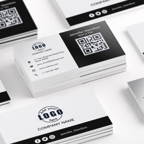 Black and White add your QR Code Standard Business Card