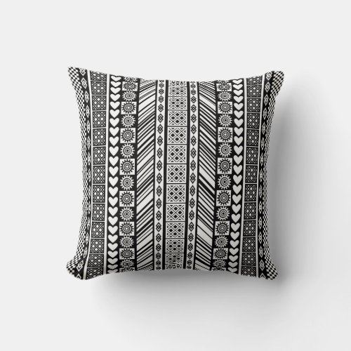 Black and White Adinkra Symbol Kente Cloth Pattern Throw Pillow