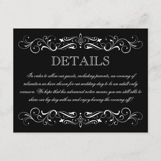 Black And White Adult Only Wedding Reception Enclosure Card