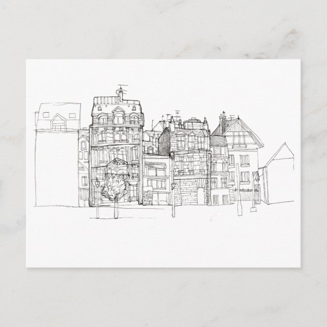 Black And White Aesthetic City Drawing Postcard (Front)