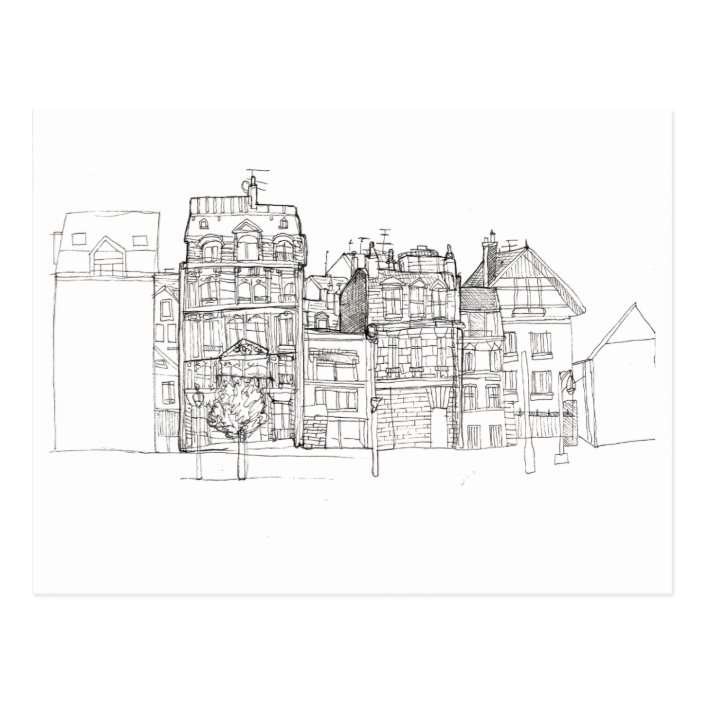 Black And White Aesthetic City Drawing Postcard Zazzle Com