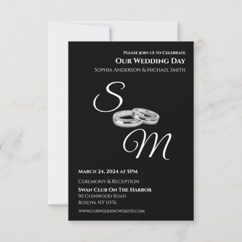 Black and White Affair_Monogram_Wedding Rings_ Invitation