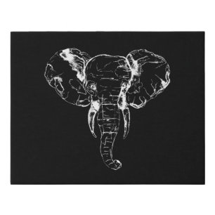 Black and White African Elephant Head Faux Canvas Print