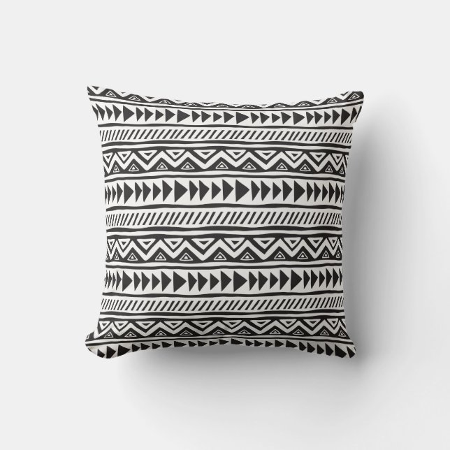 Black And White African Ethnic Pattern Throw Pillow (Front)