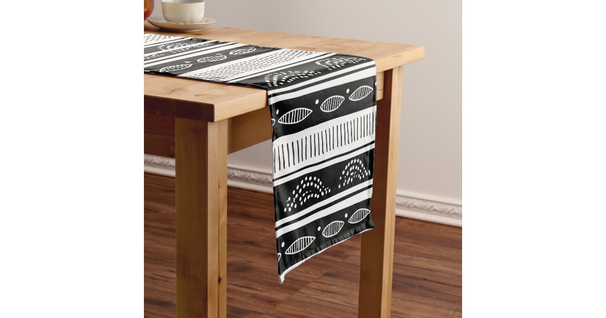 Black And White African Ethnic Tribal Pattern Short Table Runner | Zazzle