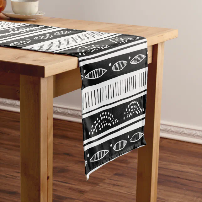 Black And White African Ethnic Tribal Pattern Short Table Runner | Zazzle