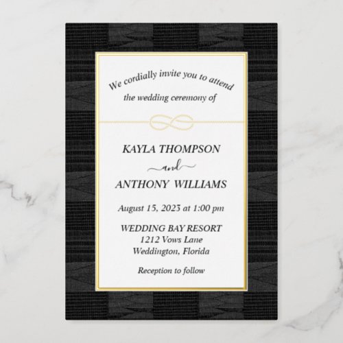 Black and White African Kente Cloth All In One Foil Invitation