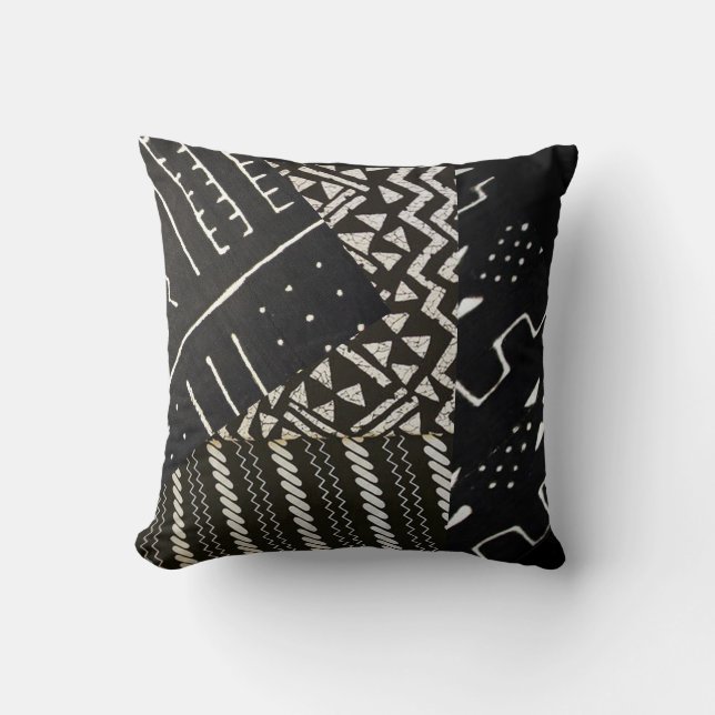 Black and White African Motif Throw Pillow (Front)