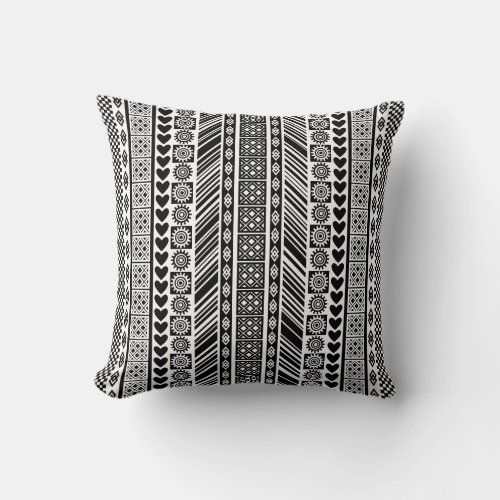 Black and White African Print Adinkra Pattern Throw Pillow