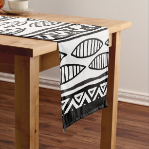 Black and White African Tribal Pattern Ethnic Short Table Runner