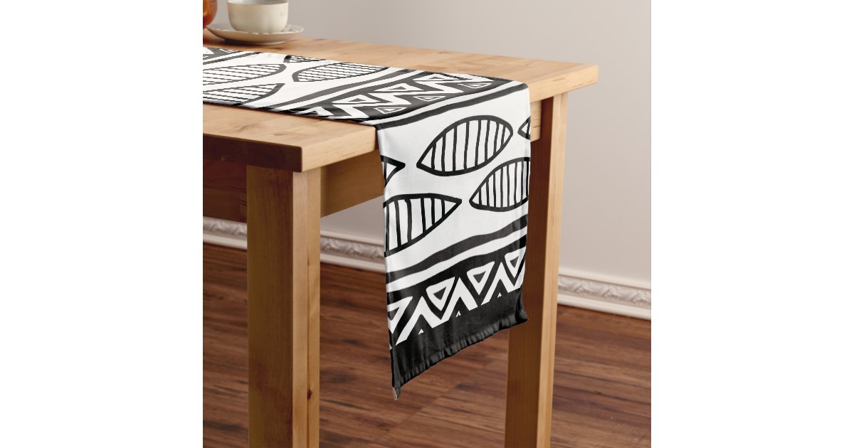 Black and White African Tribal Pattern Ethnic Short Table Runner | Zazzle