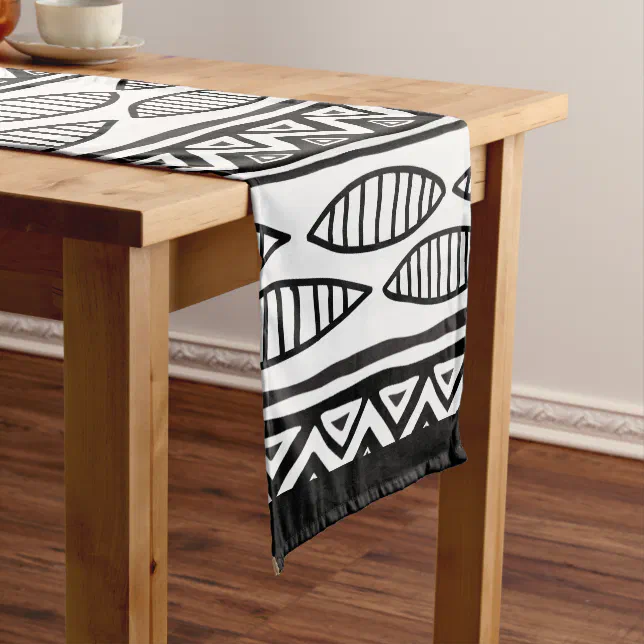 Black and White African Tribal Pattern Ethnic Short Table Runner | Zazzle