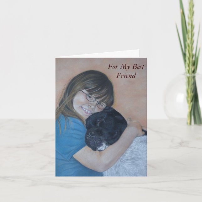 black and white akita cuddling best friend card (Front)