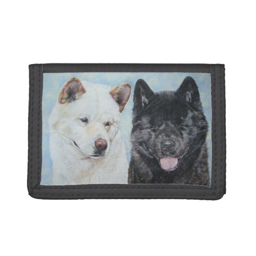 black and white akita dog portrait art design tri_fold wallet