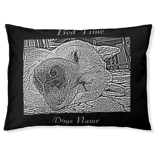 black and white akita dog sleeping looking cute pet bed (Front)