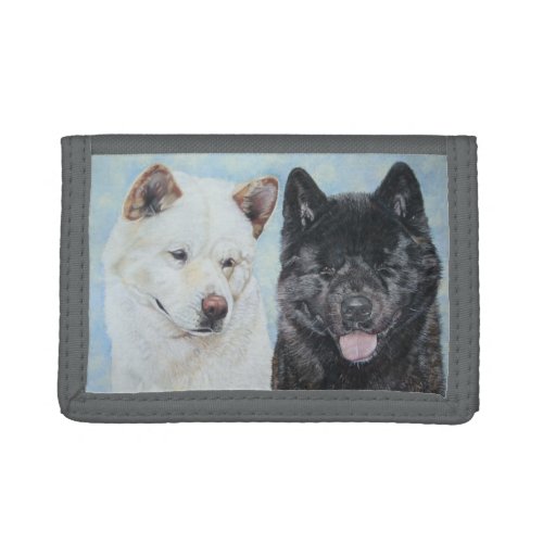 black and white akita realist dog portrait design tri_fold wallet