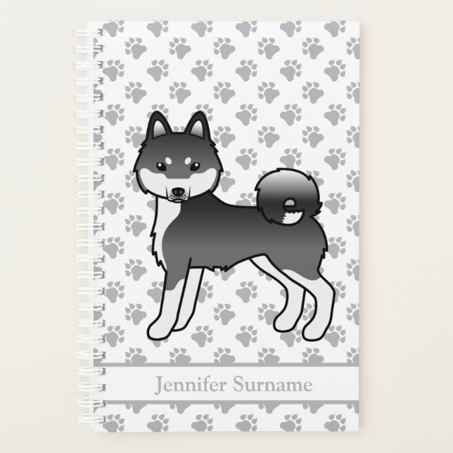 Black And White Alaskan Klee Kai Cartoon Dog Planner (Front)