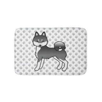 Black And White Alaskan Klee Kai Cute Cartoon Dog Bath Mat