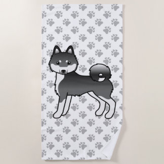 Black And White Alaskan Klee Kai Cute Cartoon Dog Beach Towel