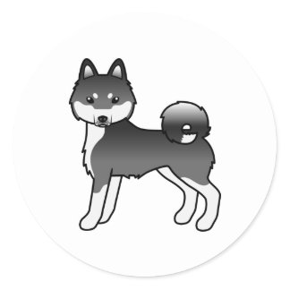 Black And White Alaskan Klee Kai Cute Cartoon Dog Classic Round Sticker