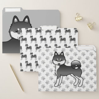 Black And White Alaskan Klee Kai Cute Cartoon Dog File Folder
