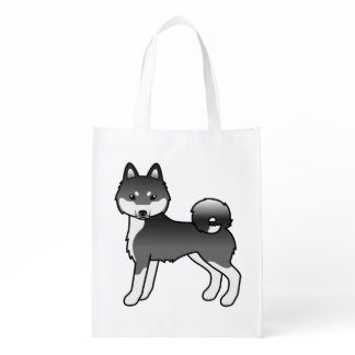 Black And White Alaskan Klee Kai Cute Cartoon Dog Grocery Bag