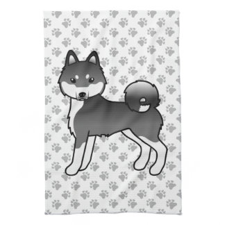Black And White Alaskan Klee Kai Cute Cartoon Dog Kitchen Towel