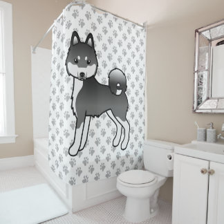 Black And White Alaskan Klee Kai Cute Cartoon Dog Shower Curtain