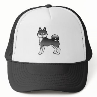 Black And White Alaskan Klee Kai Cute Cartoon Dog Trucker Hat