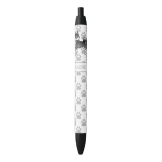 Black And White Alaskan Klee Kai Cute Dog &amp; Name Black Ink Pen