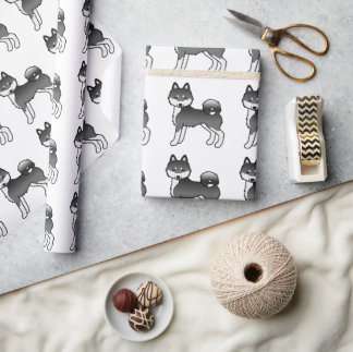 Black And White Alaskan Klee Kai Cute Dog Pattern Wrapping Paper
