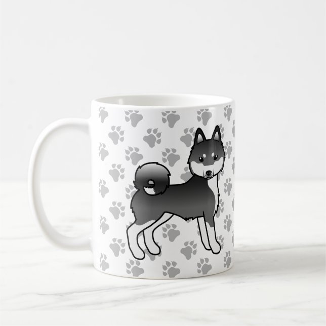 Black And White Alaskan Klee Kai Cute Dog & Paws Coffee Mug (Left)