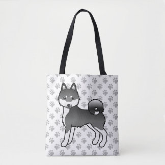 Black And White Alaskan Klee Kai Cute Dog &amp; Paws Tote Bag