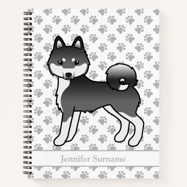 Black And White Alaskan Klee Kai Dog & Custom Text Notebook (Front)