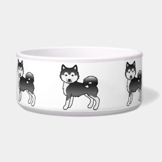 Black And White Alaskan Malamute Cute Cartoon Dog Bowl