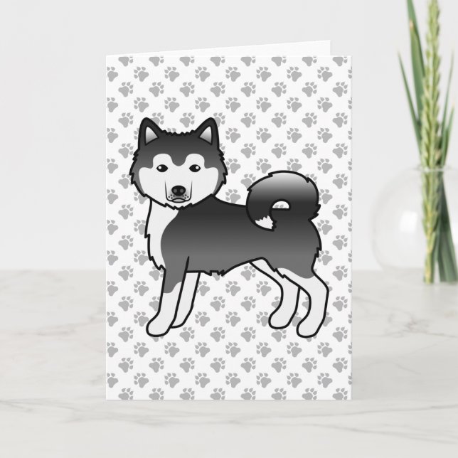 Black And White Alaskan Malamute Cute Cartoon Dog Card (Front)