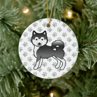 Black And White Alaskan Malamute Cute Cartoon Dog Ceramic Ornament
