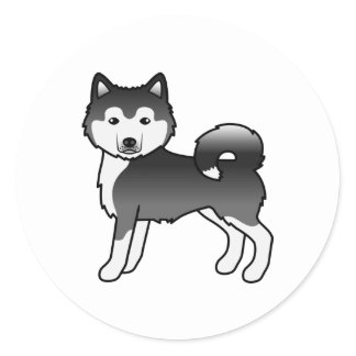 Black And White Alaskan Malamute Cute Cartoon Dog Classic Round Sticker